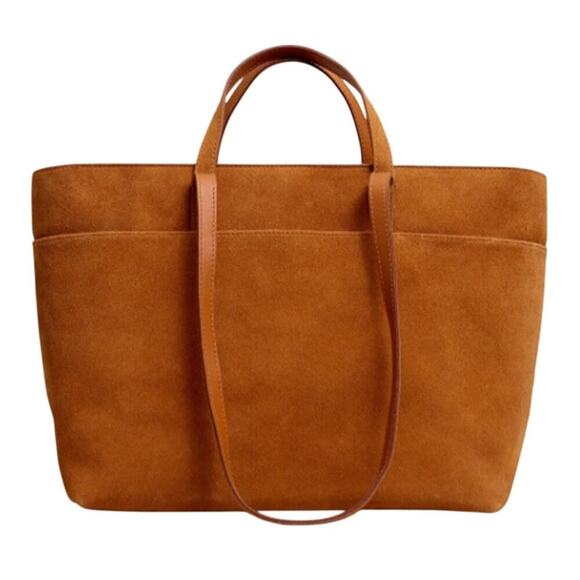 Madewell Tan Suede leather essential Tote Bag long and short straps - Picture 1 of 10